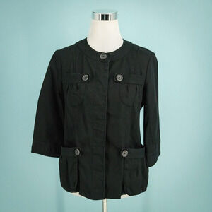 Comptoir Des Cotonniers 40 Size Medium M US Black Military Button Cotton Jacket